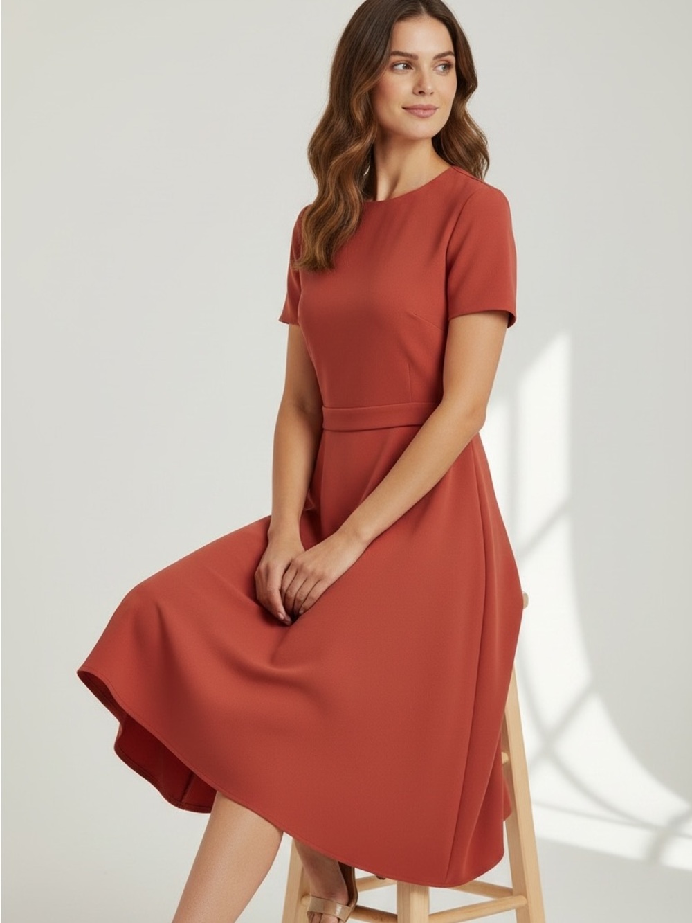 Ann Taylor Desert-Rose Short-Sleeve Fit and Flare Midi Dress